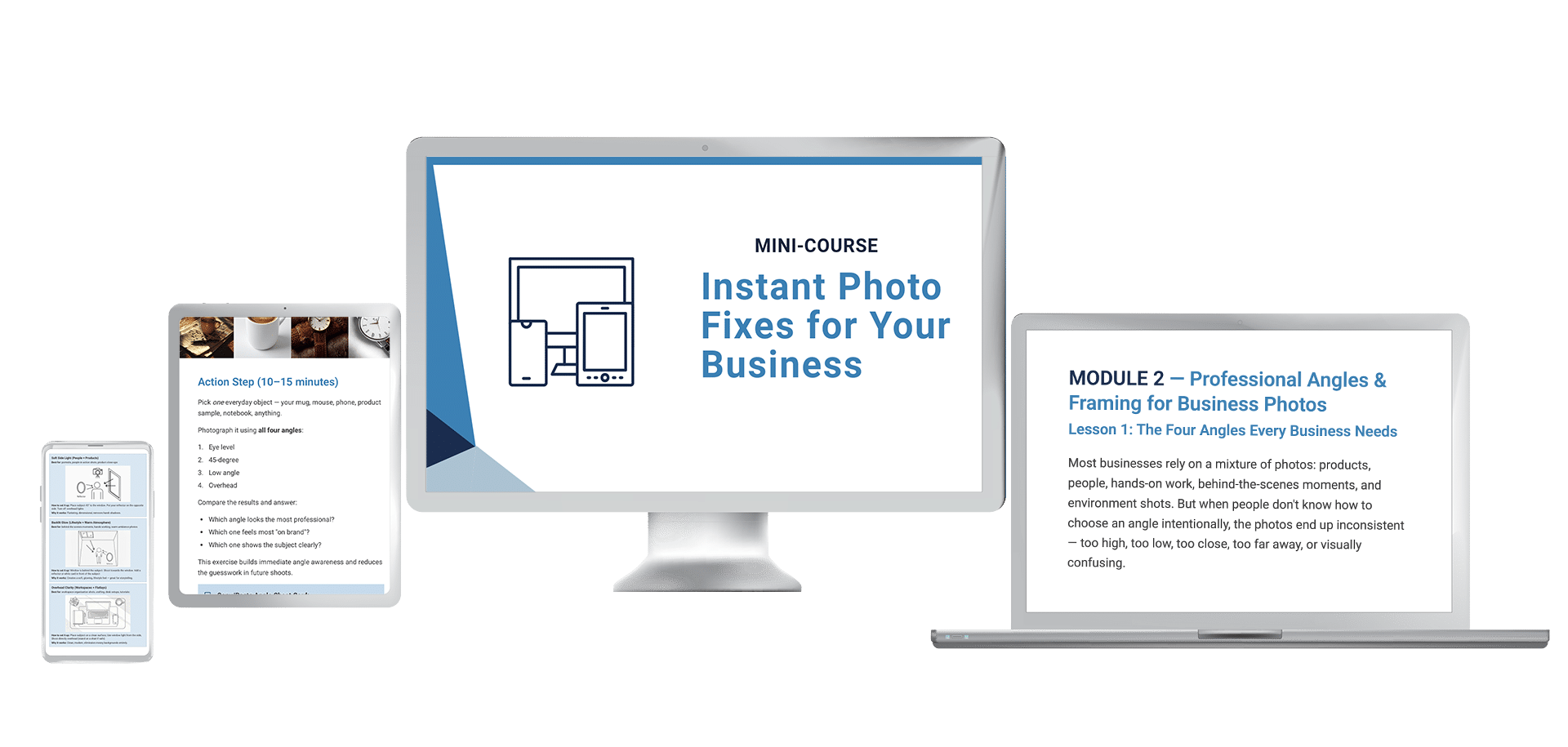 Instant Photo Fixes for Your Business is a downloadable PDF that is available for viewing on tablets, smartphones, laptops and desktop computers