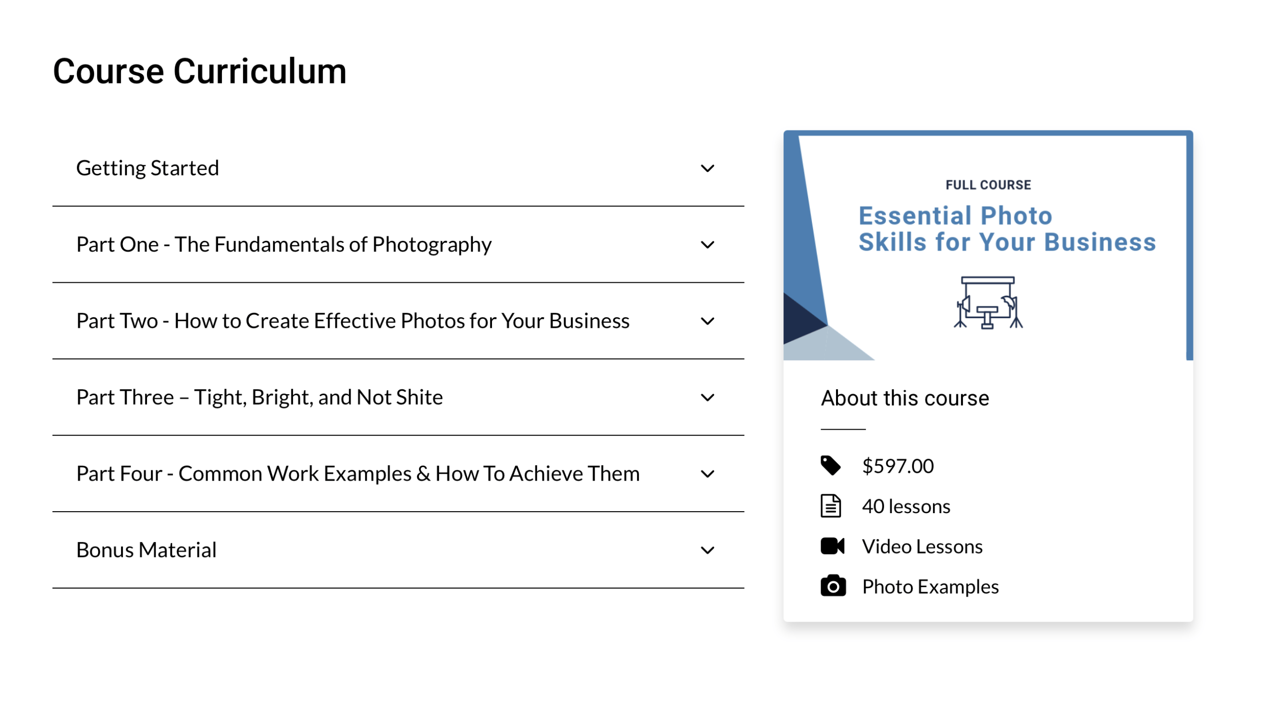 Essential Photo Skills for Your Business is a full course for businesses who want to take full control and start creating their own images to a high, professional standard